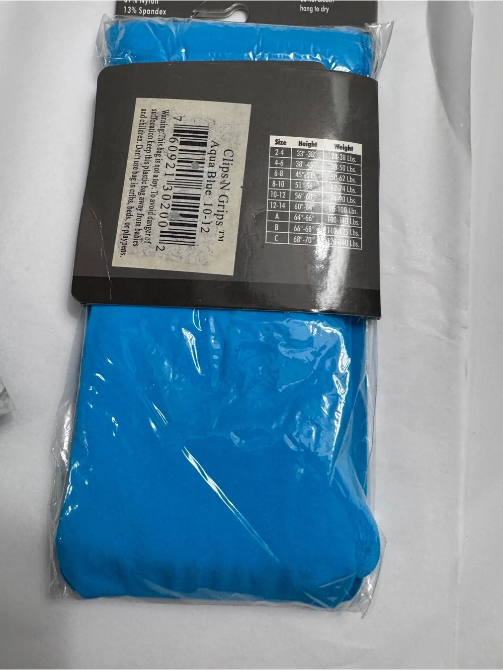 Clips n Grips Microfiber Stretch Tights NWT | Aqua Blue 10–12 Girls
